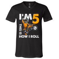 IM 5 This Is How I Roll Dirt Bike 5th Birthday Party Boy V-Neck T-Shirt