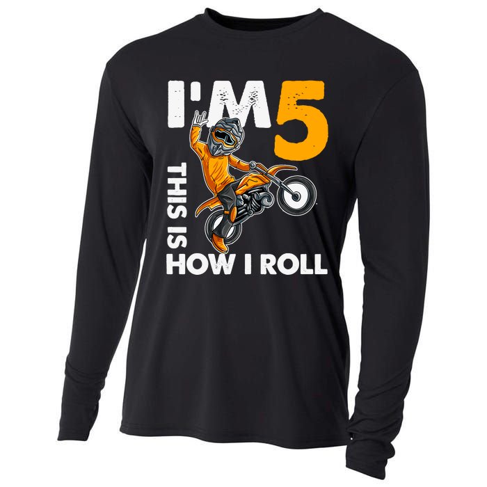 IM 5 This Is How I Roll Dirt Bike 5th Birthday Party Boy Cooling Performance Long Sleeve Crew