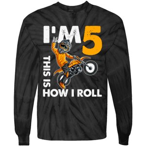 IM 5 This Is How I Roll Dirt Bike 5th Birthday Party Boy Tie-Dye Long Sleeve Shirt