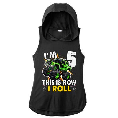 IM 5 This Is How I Roll Monster Truck 5th Birthday Ladies PosiCharge Tri-Blend Wicking Draft Hoodie Tank