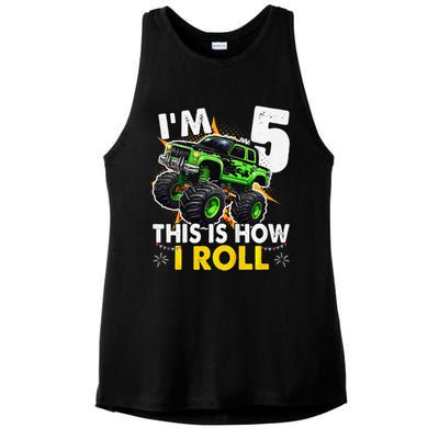 IM 5 This Is How I Roll Monster Truck 5th Birthday Ladies PosiCharge Tri-Blend Wicking Tank