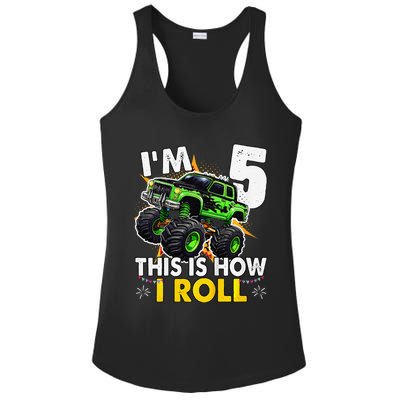 IM 5 This Is How I Roll Monster Truck 5th Birthday Ladies PosiCharge Competitor Racerback Tank