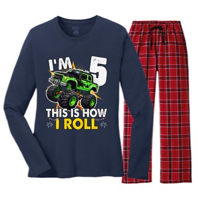 IM 5 This Is How I Roll Monster Truck 5th Birthday Women's Long Sleeve Flannel Pajama Set 