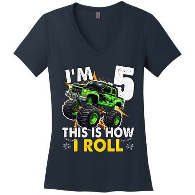 IM 5 This Is How I Roll Monster Truck 5th Birthday Women's V-Neck T-Shirt