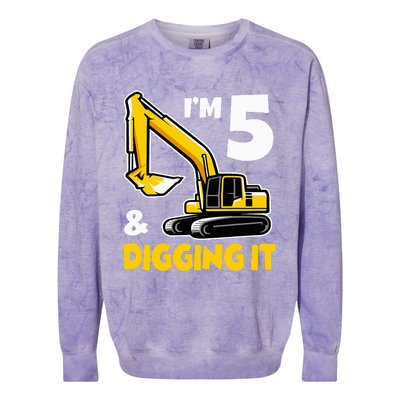 I'm 5 Year Old Gift Excavator Construction 5th Birthday Colorblast Crewneck Sweatshirt