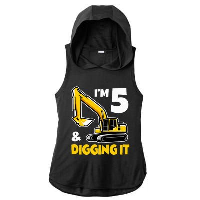 I'm 5 Year Old Gift Excavator Construction 5th Birthday Ladies PosiCharge Tri-Blend Wicking Draft Hoodie Tank