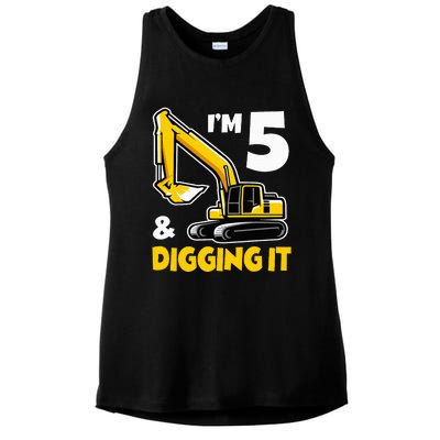 I'm 5 Year Old Gift Excavator Construction 5th Birthday Ladies PosiCharge Tri-Blend Wicking Tank