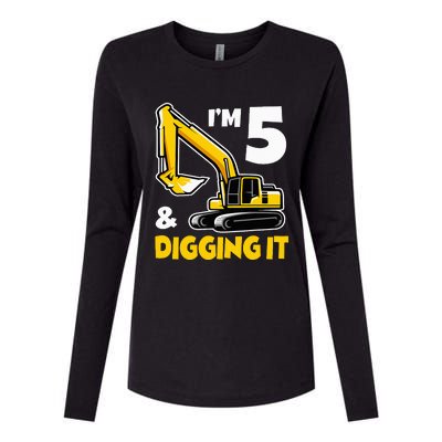 I'm 5 Year Old Gift Excavator Construction 5th Birthday Womens Cotton Relaxed Long Sleeve T-Shirt