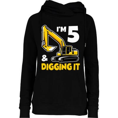 I'm 5 Year Old Gift Excavator Construction 5th Birthday Womens Funnel Neck Pullover Hood