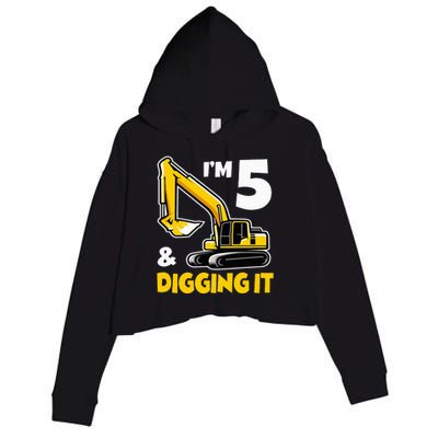 I'm 5 Year Old Gift Excavator Construction 5th Birthday Crop Fleece Hoodie