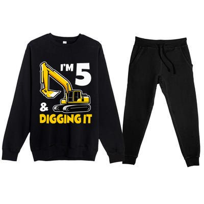 I'm 5 Year Old Gift Excavator Construction 5th Birthday Premium Crewneck Sweatsuit Set