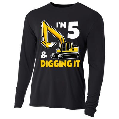 I'm 5 Year Old Gift Excavator Construction 5th Birthday Cooling Performance Long Sleeve Crew