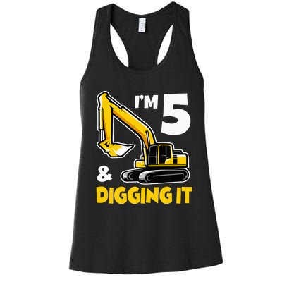 I'm 5 Year Old Gift Excavator Construction 5th Birthday Women's Racerback Tank