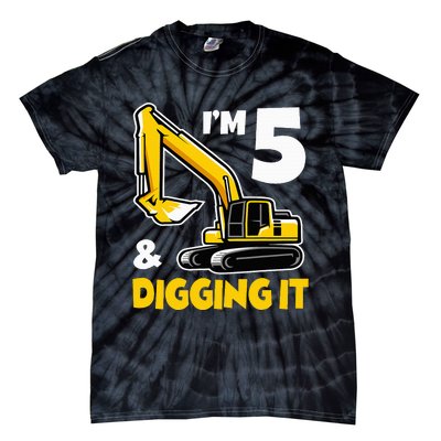 I'm 5 Year Old Gift Excavator Construction 5th Birthday Tie-Dye T-Shirt