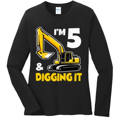 I'm 5 Year Old Gift Excavator Construction 5th Birthday Ladies Long Sleeve Shirt