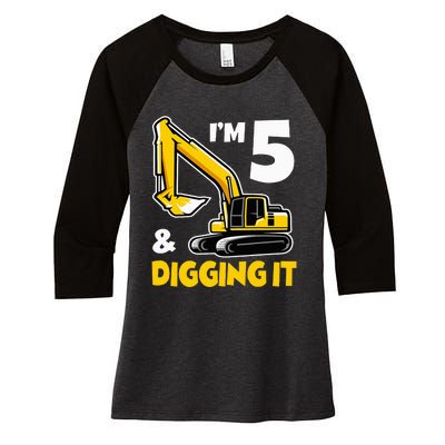 I'm 5 Year Old Gift Excavator Construction 5th Birthday Women's Tri-Blend 3/4-Sleeve Raglan Shirt