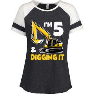 I'm 5 Year Old Gift Excavator Construction 5th Birthday Enza Ladies Jersey Colorblock Tee