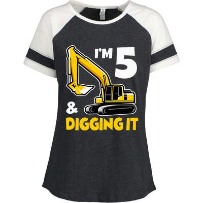 I'm 5 Year Old Gift Excavator Construction 5th Birthday Enza Ladies Jersey Colorblock Tee