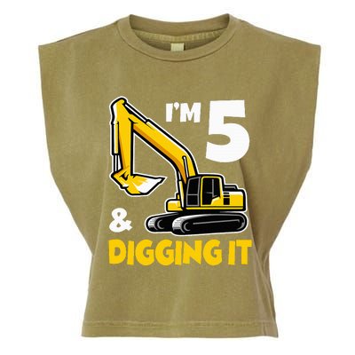 I'm 5 Year Old Gift Excavator Construction 5th Birthday Garment-Dyed Women's Muscle Tee