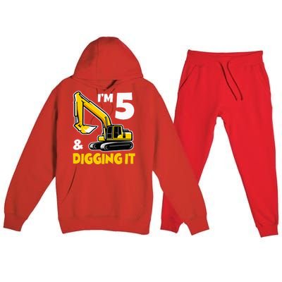 I'm 5 Year Old Gift Excavator Construction 5th Birthday Premium Hooded Sweatsuit Set