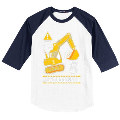 IM 6 And Digging It 6th Birthday Boy Construction Baseball Sleeve Shirt