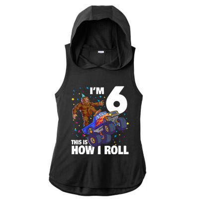 I'm 6 Bigfoot Sasquatch Monster Truck 6th Birthday Boy Ladies PosiCharge Tri-Blend Wicking Draft Hoodie Tank