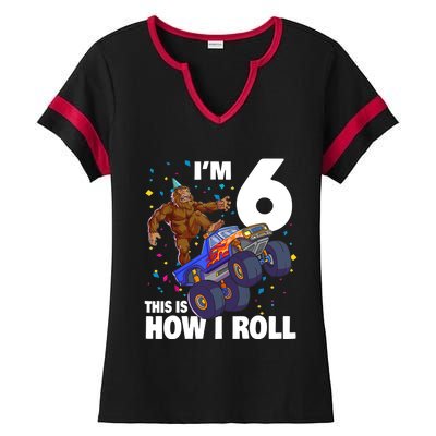 I'm 6 Bigfoot Sasquatch Monster Truck 6th Birthday Boy Ladies Halftime Notch Neck Tee