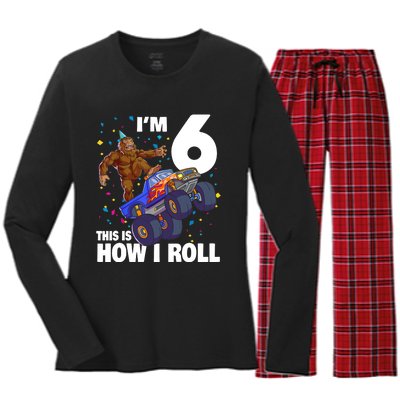 I'm 6 Bigfoot Sasquatch Monster Truck 6th Birthday Boy Women's Long Sleeve Flannel Pajama Set 