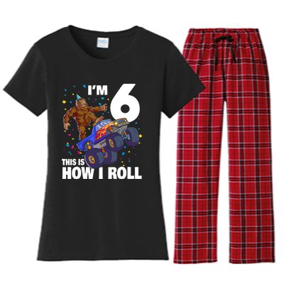 I'm 6 Bigfoot Sasquatch Monster Truck 6th Birthday Boy Women's Flannel Pajama Set