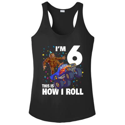 I'm 6 Bigfoot Sasquatch Monster Truck 6th Birthday Boy Ladies PosiCharge Competitor Racerback Tank