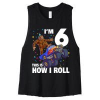 I'm 6 Bigfoot Sasquatch Monster Truck 6th Birthday Boy Women's Racerback Cropped Tank