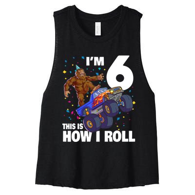 I'm 6 Bigfoot Sasquatch Monster Truck 6th Birthday Boy Women's Racerback Cropped Tank