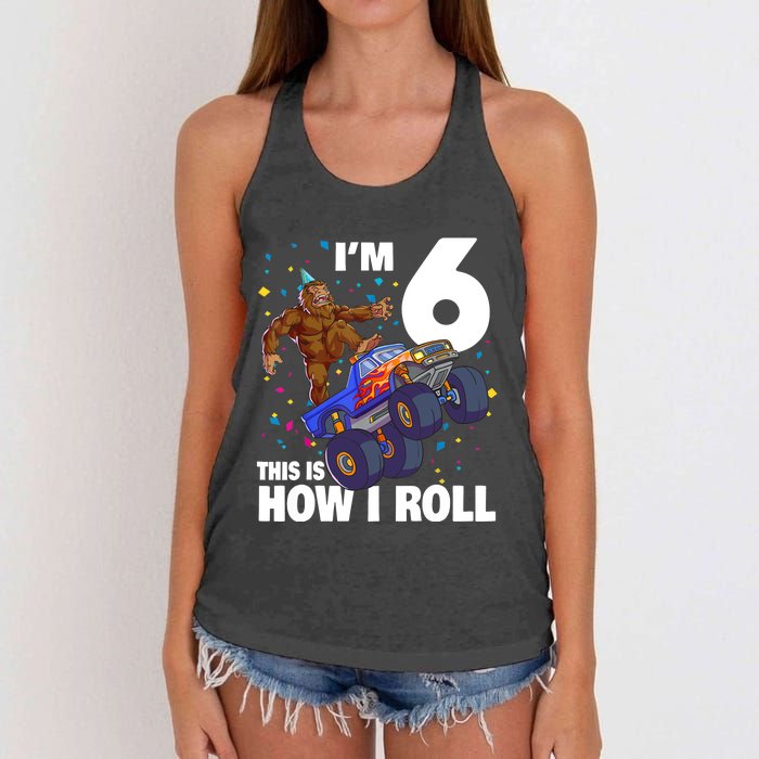 I'm 6 Bigfoot Sasquatch Monster Truck 6th Birthday Boy Women's Knotted Racerback Tank