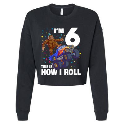 I'm 6 Bigfoot Sasquatch Monster Truck 6th Birthday Boy Cropped Pullover Crew