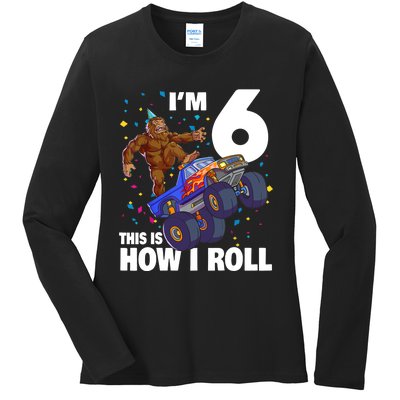 I'm 6 Bigfoot Sasquatch Monster Truck 6th Birthday Boy Ladies Long Sleeve Shirt