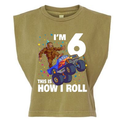 I'm 6 Bigfoot Sasquatch Monster Truck 6th Birthday Boy Garment-Dyed Women's Muscle Tee