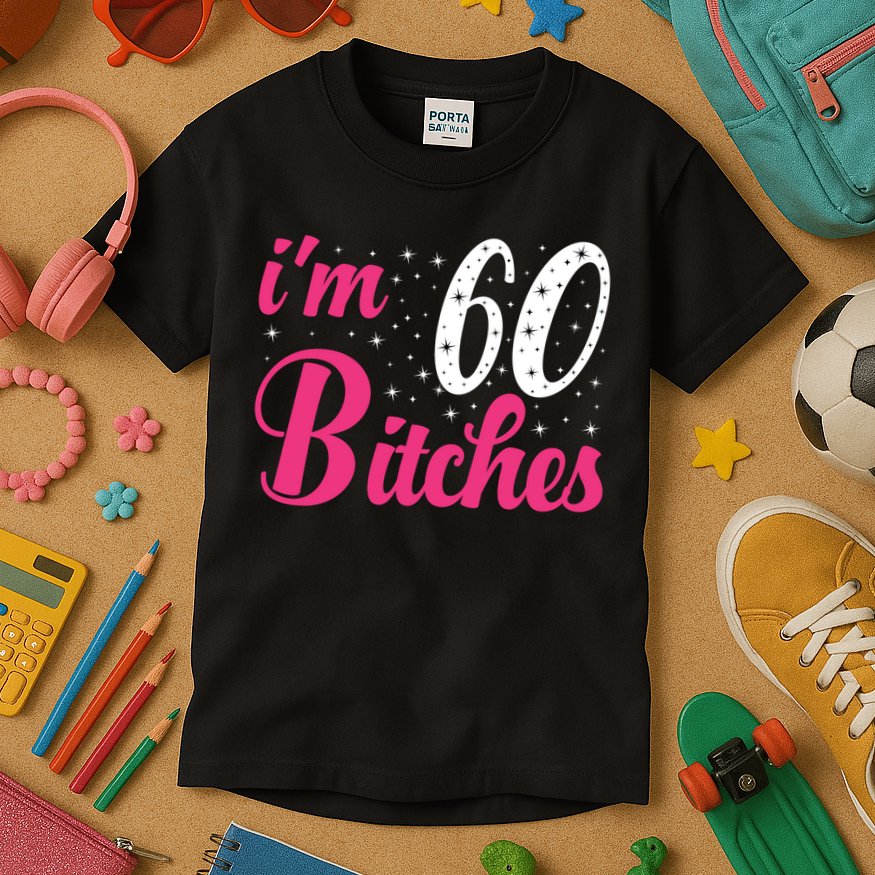 I'm 60 Bitches Wo 60th Birthday 60 Years Old Birthday Long Sleeve Kids T-Shirt