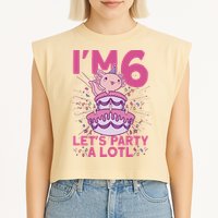 I'm 6 Bday Axolotl Party Cute 6th Birthday Axolotl Garment-Dyed Women's Muscle Tee