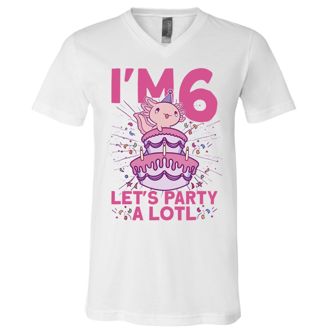 I'm 6 Bday Axolotl Party Cute 6th Birthday Axolotl V-Neck T-Shirt