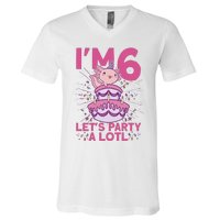 I'm 6 Bday Axolotl Party Cute 6th Birthday Axolotl V-Neck T-Shirt