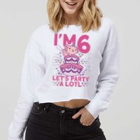 I'm 6 Bday Axolotl Party Cute 6th Birthday Axolotl Cropped Pullover Crew