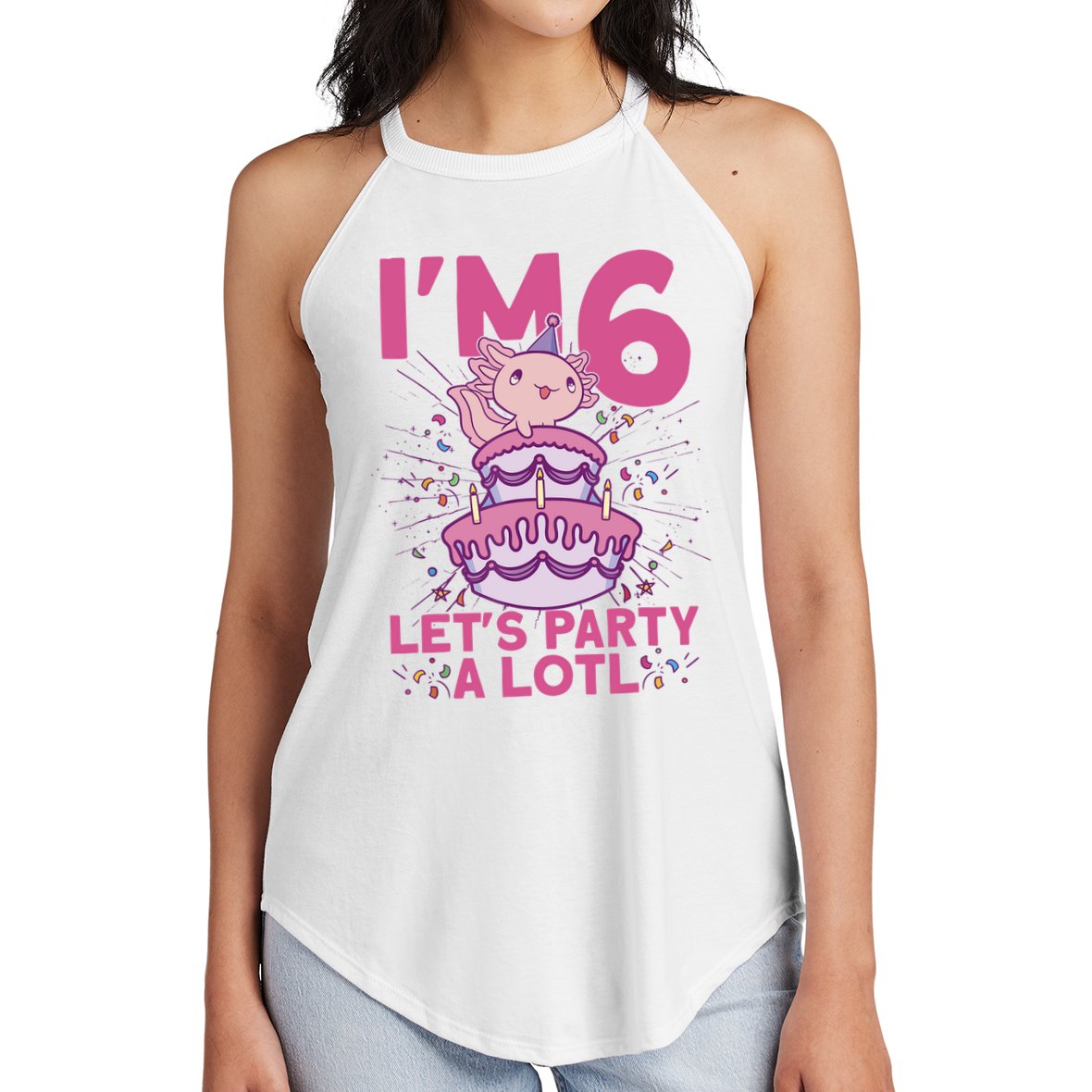 I'm 6 Bday Axolotl Party Cute 6th Birthday Axolotl Women's Perfect Tri Rocker Tank