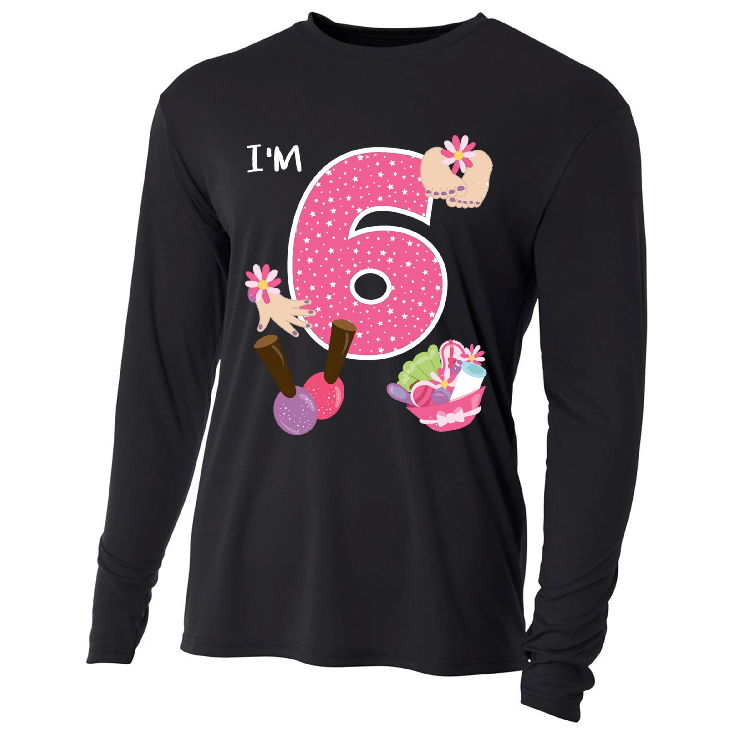 I'm 6 Spa Party Birthday Nail Polish Makeup Birthday Gift Cooling Performance Long Sleeve Crew