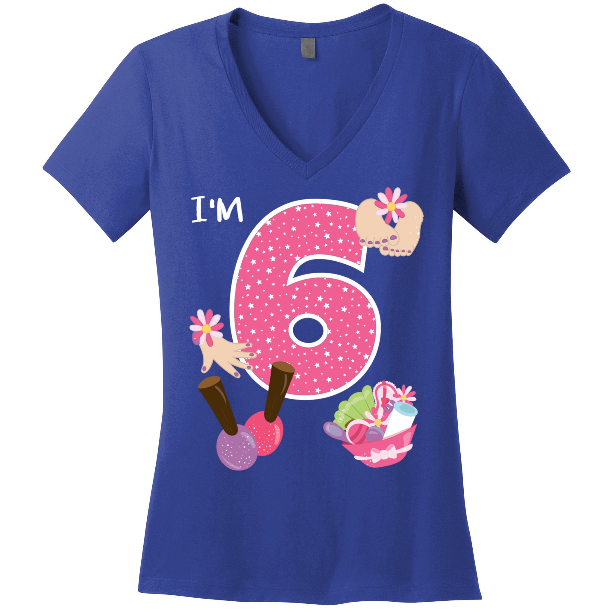 I'm 6 Spa Party Birthday Nail Polish Makeup Birthday Gift Women's V-Neck T-Shirt