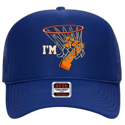 Im 7 Basketball Theme Birthday Party Celebration 7th High Crown Mesh Back Trucker Hat