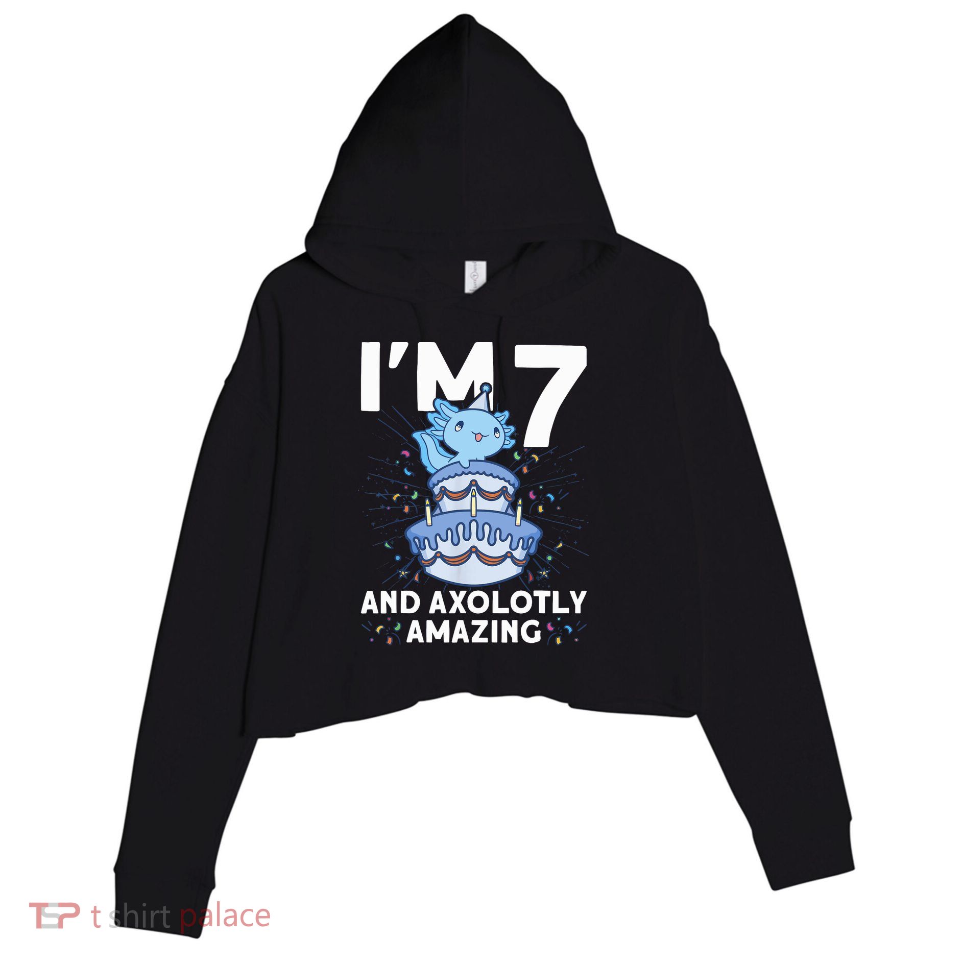I'm 7 Bday Axolotl Party Cute 7th Birthday Axolotl Crop Fleece Hoodie