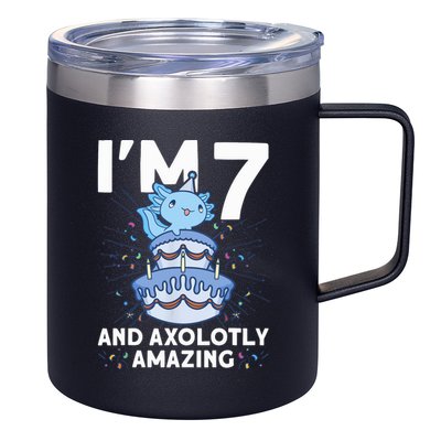 I'm 7 Bday Axolotl Party Cute 7th Birthday Axolotl 12oz Stainless Steel Coffee Mug