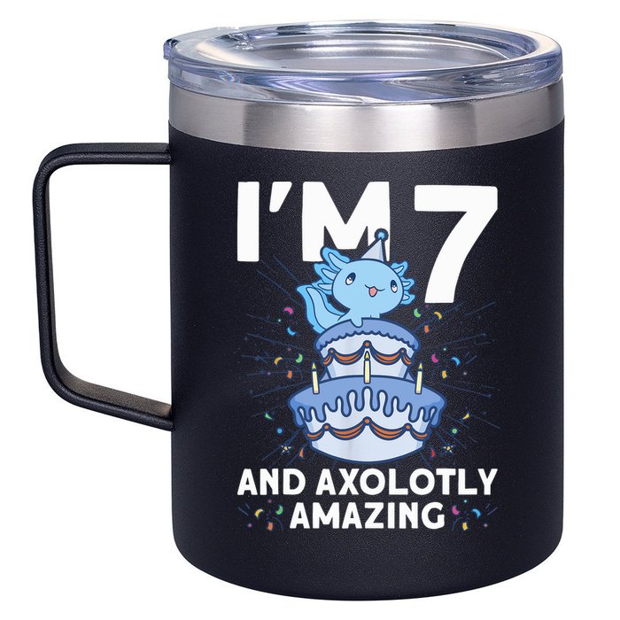 I'm 7 Bday Axolotl Party Cute 7th Birthday Axolotl 12oz Stainless Steel Coffee Mug