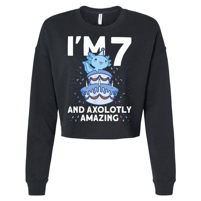 I'm 7 Bday Axolotl Party Cute 7th Birthday Axolotl Cropped Pullover Crew