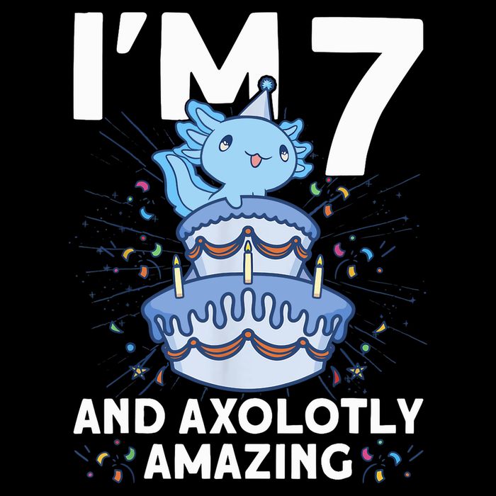 I'm 7 Bday Axolotl Party Cute 7th Birthday Axolotl Cropped Pullover Crew